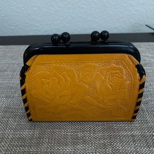 Western Gold Leather Rose Embossed Coin Purse